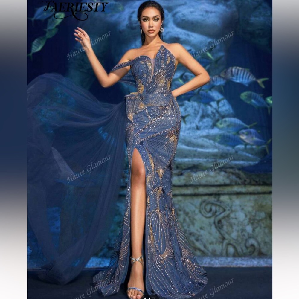Blue and Gold Evening Gown